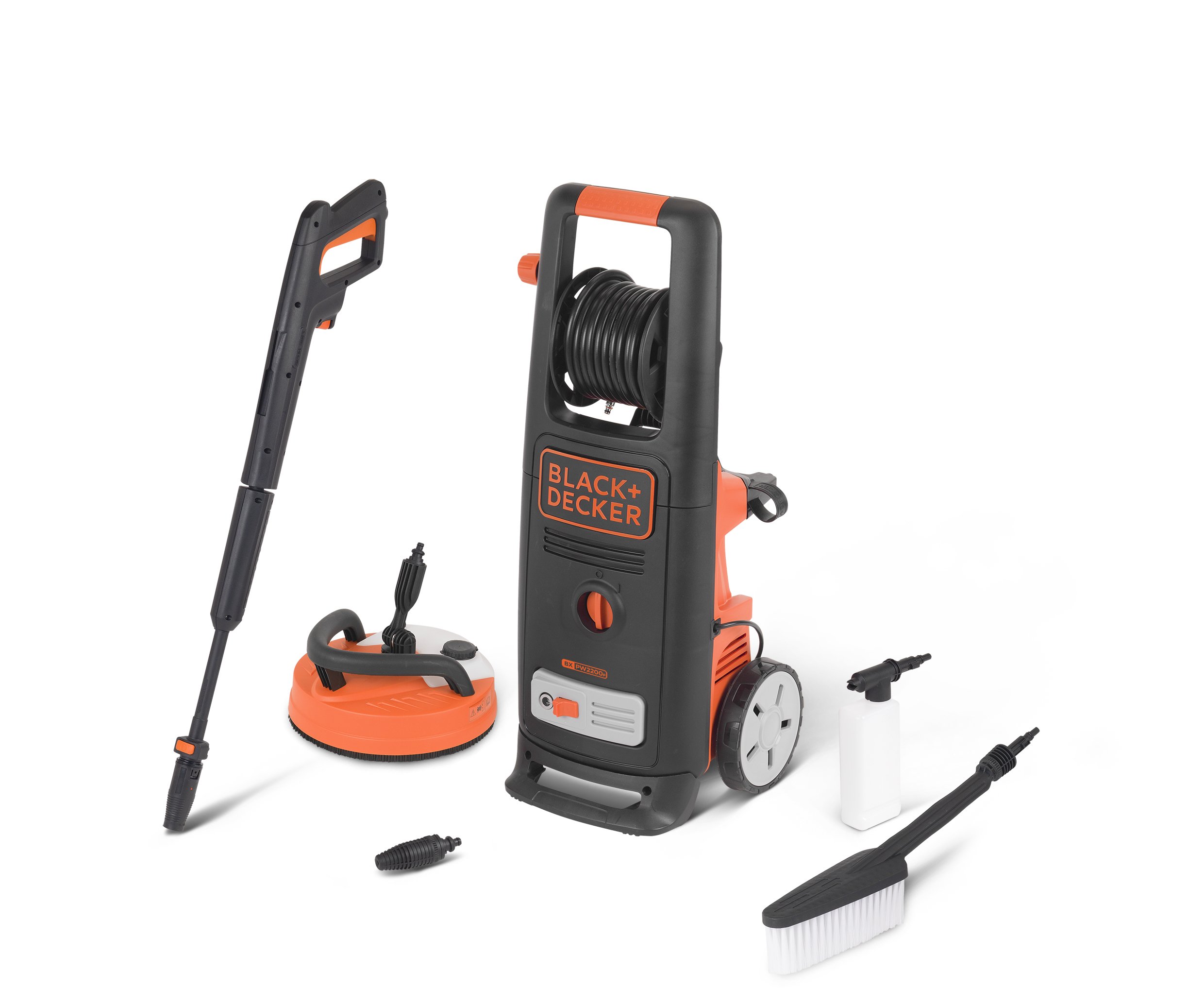 کارواش بلک اند دکر پاک کننده فشار قوی BLACK+DECKER BXPW2200PE با پاک کننده پاسیو لوکس و برس ثابت (2200 وات، 150 بار، 440 لیتر در ساعت)