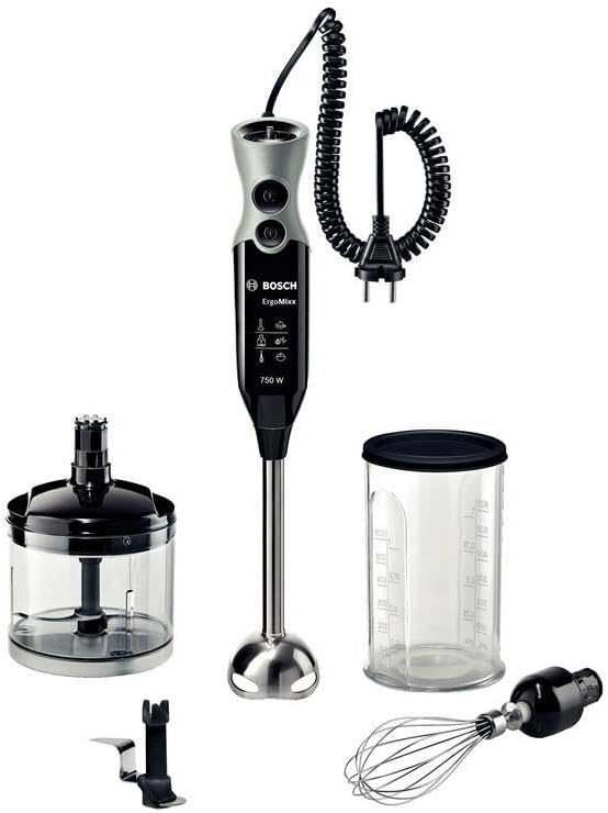 گوشت کوب برقی بوش آلمان Bosch MSM67170، پایه مخلوط کن از جنس استنلس استیل، خردکن جهانی، پارچ همزن و اندازه گیری، همزن، تیغه یخ شکن، محفظه سبک وزن، 12 سرعت به علاوه سرعت توربو، 750 وات