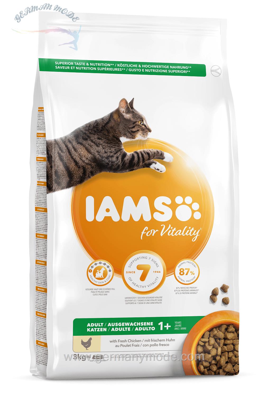 غذا خشک گربه مرغ بزرگسالان ایامز آلمان Iams Vitality Adult Huhn 3kg