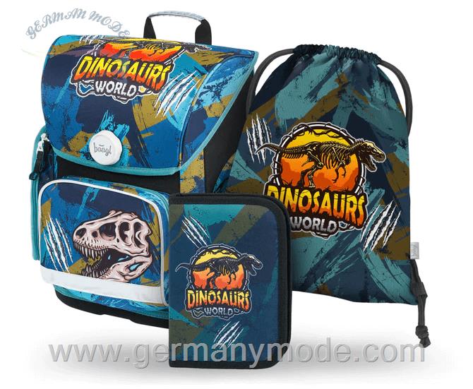 ست 3 تایی کوله پشتی مدرسه کوله ورزشی جامدادی پسرانه بگل Baagl Ergo Dinosaurs World Schulranzen Set 3tlg Schulranzen Federmäppchen Turnbeutel
