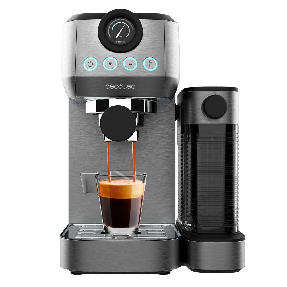 اسپرسو ساز سکوتک اسپانیا نیمه اتوماتیک Cecotec مدل Power Espresso 20 Steel Pro Latte. ۱۳۵۰ وات، ترموبلاک، فناوری ForceAroma با ۲۰ بار فشار، مخزن شیر پر، کاپوچینو فوری، گرمکن فنجان، دوبل