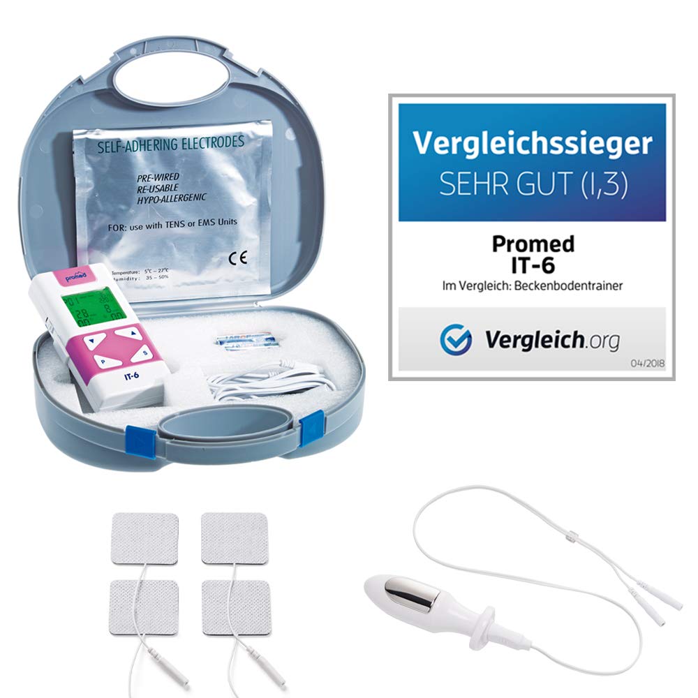 خرید از آمازون - Promed IT-6، دستگاه TENS با پروب واژن، 4 الکترود، مربی کف لگن، تمرین کف لگن، دستگاه جریان تحریک، تمرین عضلات واژن/اسفنکتر/کف لگن با پروب واژن + بسته بندی استاندارد 4 الکترود