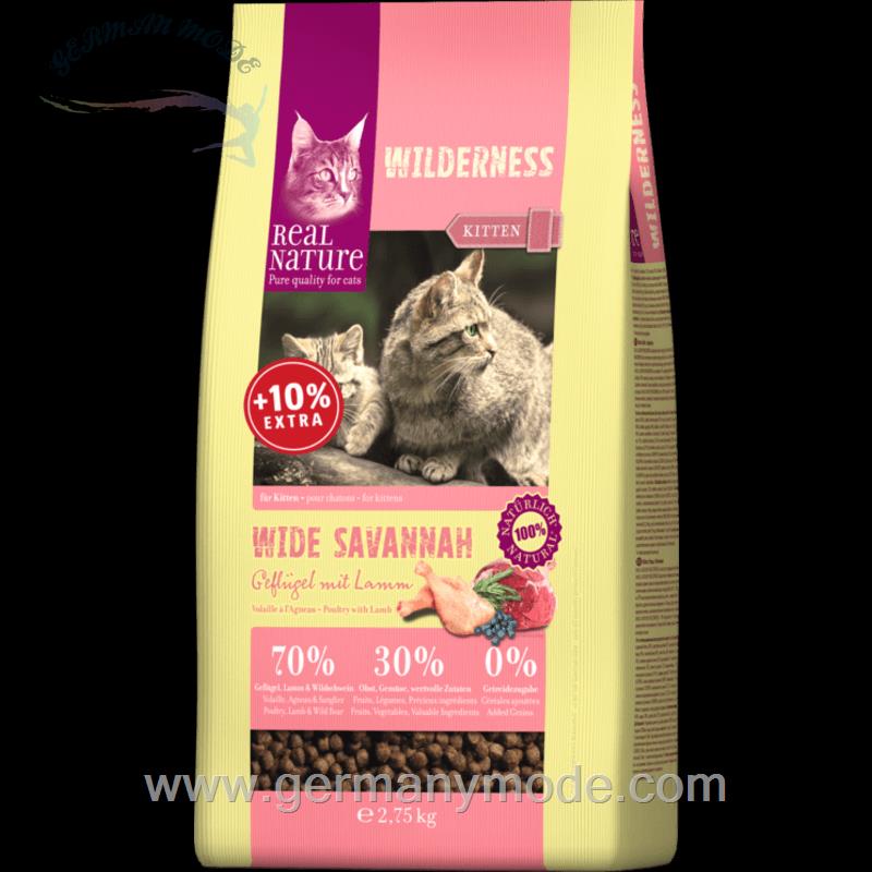 غذا خشک گربه گوشت بره و گراز رئال نیچا آلمان REAL NATURE WILDERNESS Wide Savannah Kitten Geflügel- Lamm - Wildschwein 2-75kg