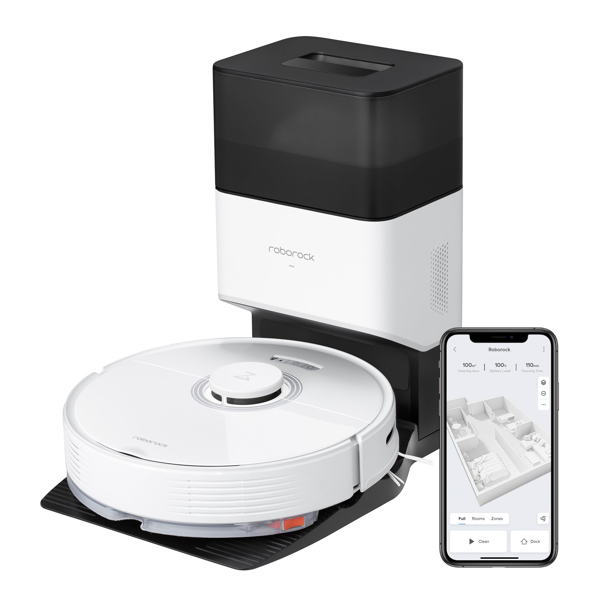 جارو رباتیک ربات جاروبرقی roborock Q7 Max+ با ایستگاه مکش، برس لاستیکی جامد، قدرت مکش 4200Pa، ربات جاروبرقی جاروبرقی، ناوبری PreciSense LiDAR و نقشه برداری سه بعدی، فرش، موی حیوانات، اپلیکیشن/الکسا (سفید) Roborock Q7max+ سفید