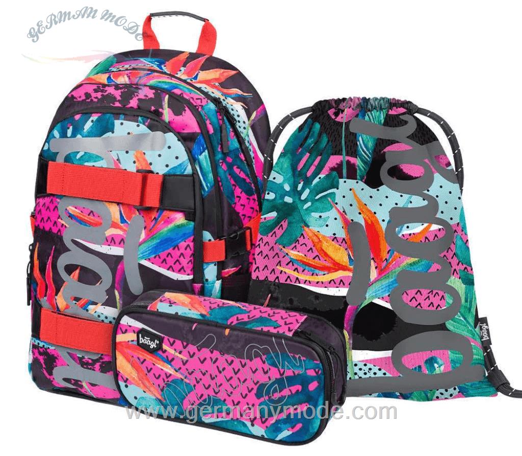 ست 3 تایی کوله پشتی مدرسه کوله ورزشی جامدادی دخترانه بگل Baagl Skate Fresh Rucksack Set 3tlg Rucksack Federmäppchen Turnbeutel