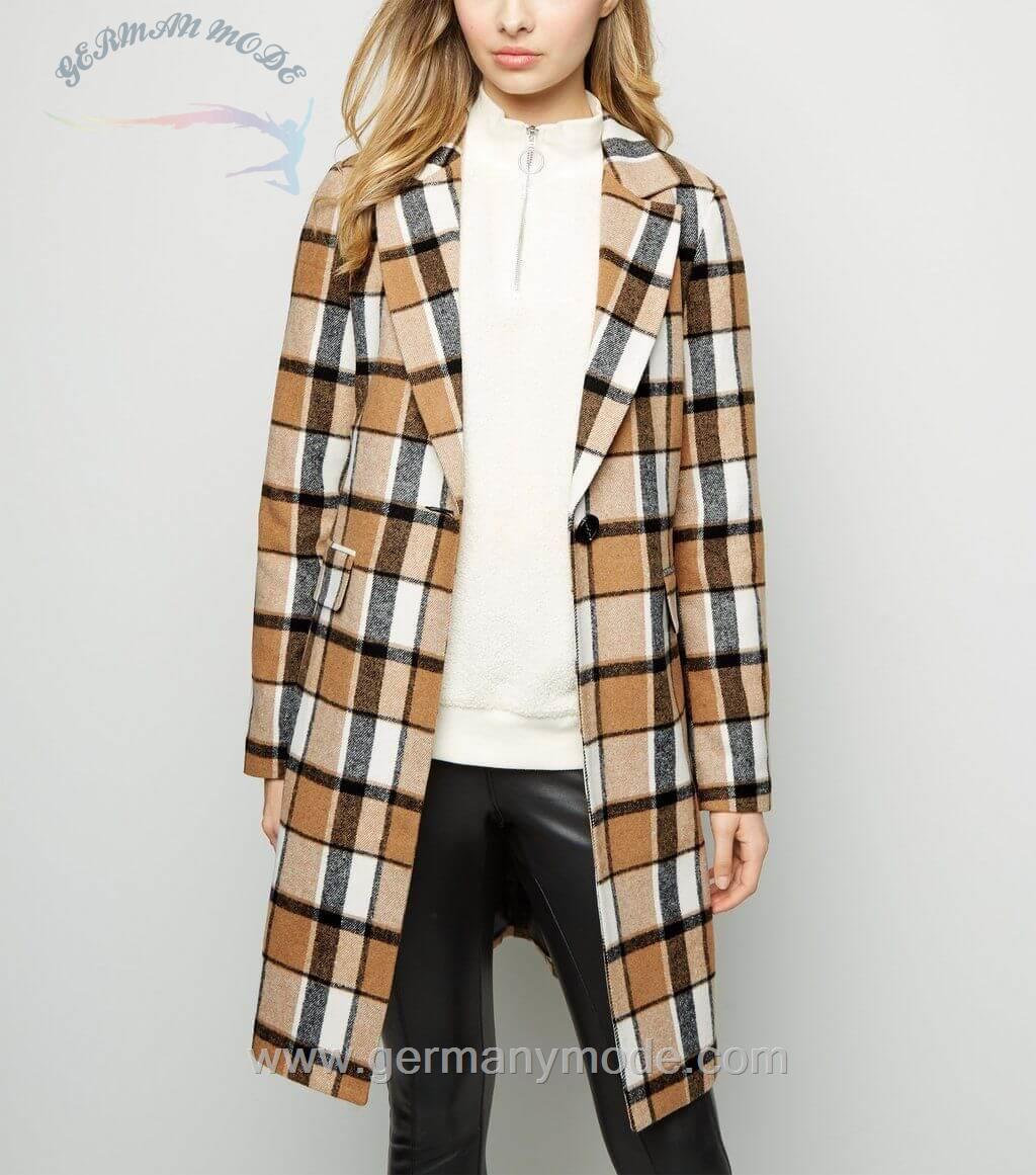 پالتو زنانه نیولوک (انگلستان) Brown Check Revere Collar Coat