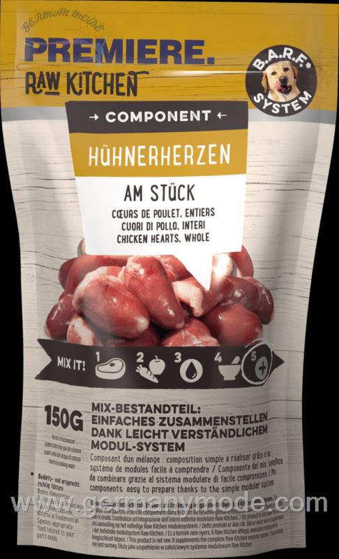 غذا مرطوب سگ با قلب مرغ پریمیر آلمان PREMIERE RAW KITCHEN Hühnerherzen 8x150g