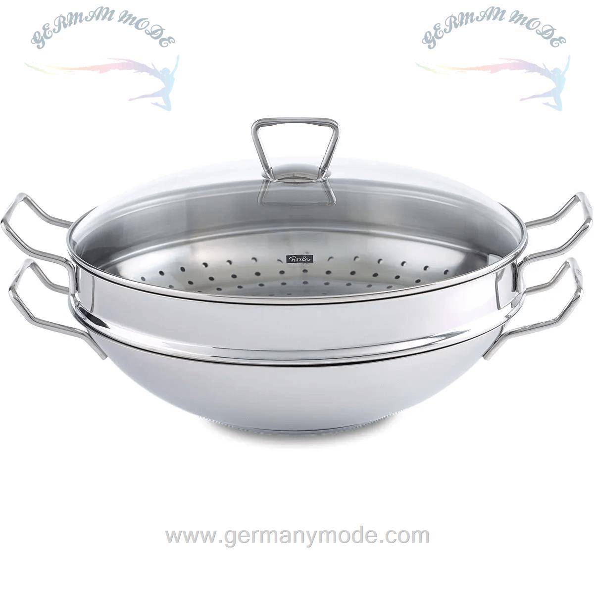 ووک درب دار بخارپز 36 سانتی فیسلر آلمان Fissler Nanjing Wok mit Glasdeckel und Dämpfeinsatz 36 cm