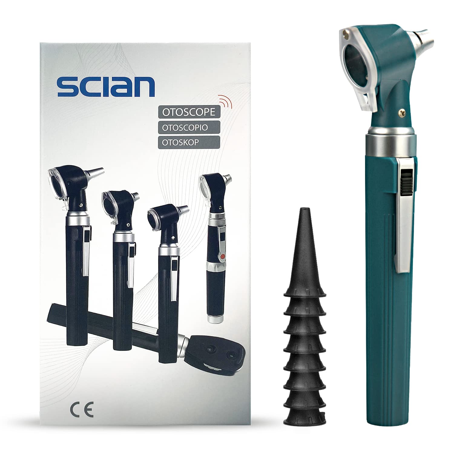 خرید از آمازون - کیت Scian Otoscope - Ear Scope Otoscope با نور LED، بزرگنمایی 3 برابر، اندازه 4 نکته اسپکولوم، ابزار مراقبت از گوش تشخیصی سبک برای کودکان، بزرگسالان، سگ ها، مصارف خانگی (سبز)