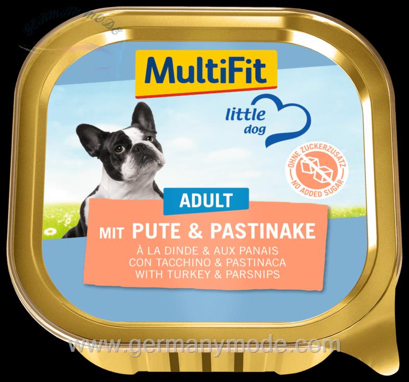 غذا مرطوب سگ کوچک بزرگسال مولتی فیت آلمان MultiFit Adult Little Dog 11x150g Mit Pute- Pastinake