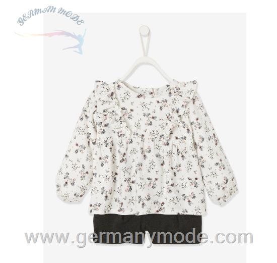 ست 2 تکه بلوز و شلوارک کودک ورت فرانسه Vertbaudet Baby-Set geblümte Bluse Shorts - wollweiß bedruckt