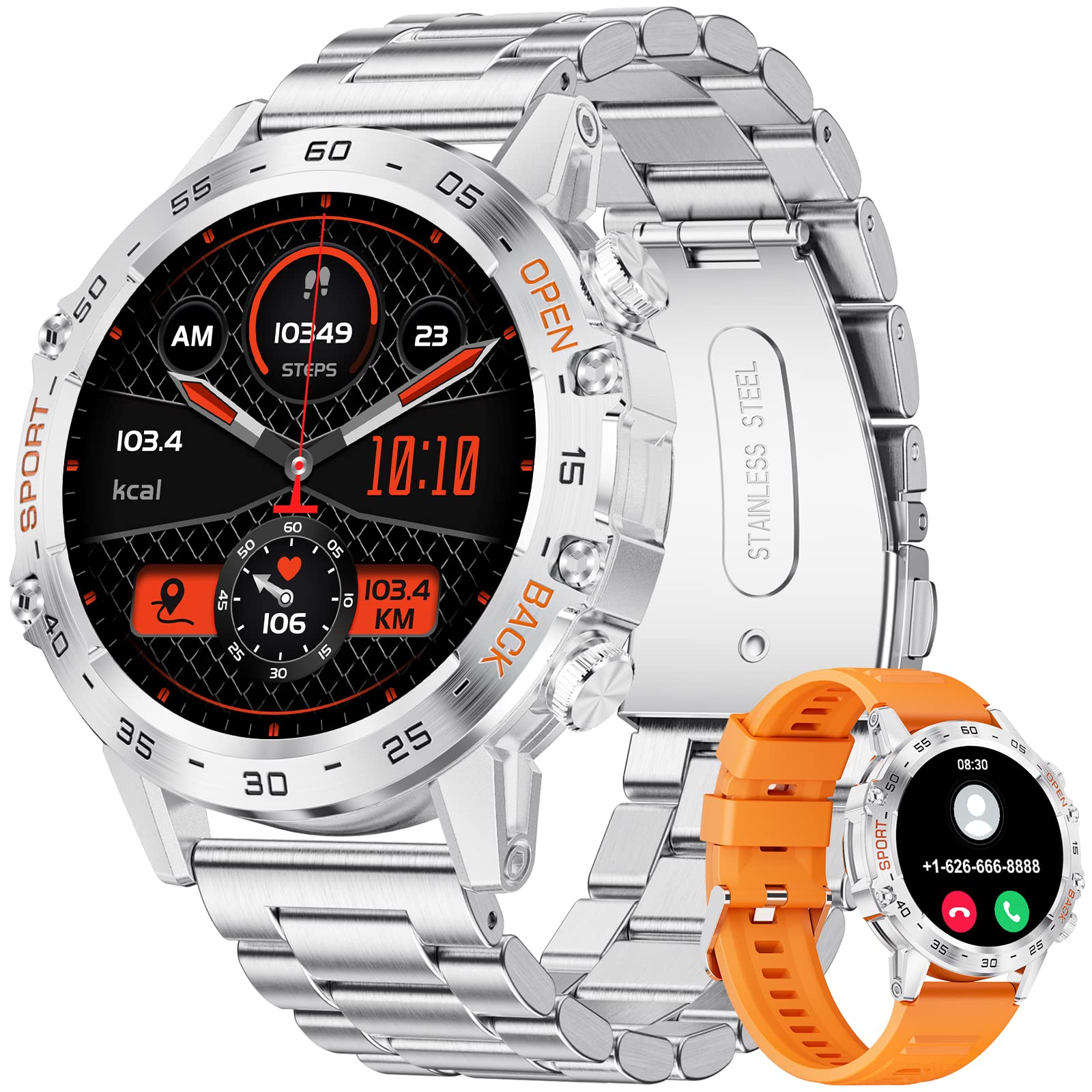 خرید از آمازون - LIGE Smartwatch Herren mit Telefonfunktion, 1.39 Zoll Touchscreen Fitnessuhr Herren für Android iOS mit Herzfrequenzmonitor Schlafmonitor, Mehrere Sportmodi Smart Watch IP67 Schrittzähler Silber B
