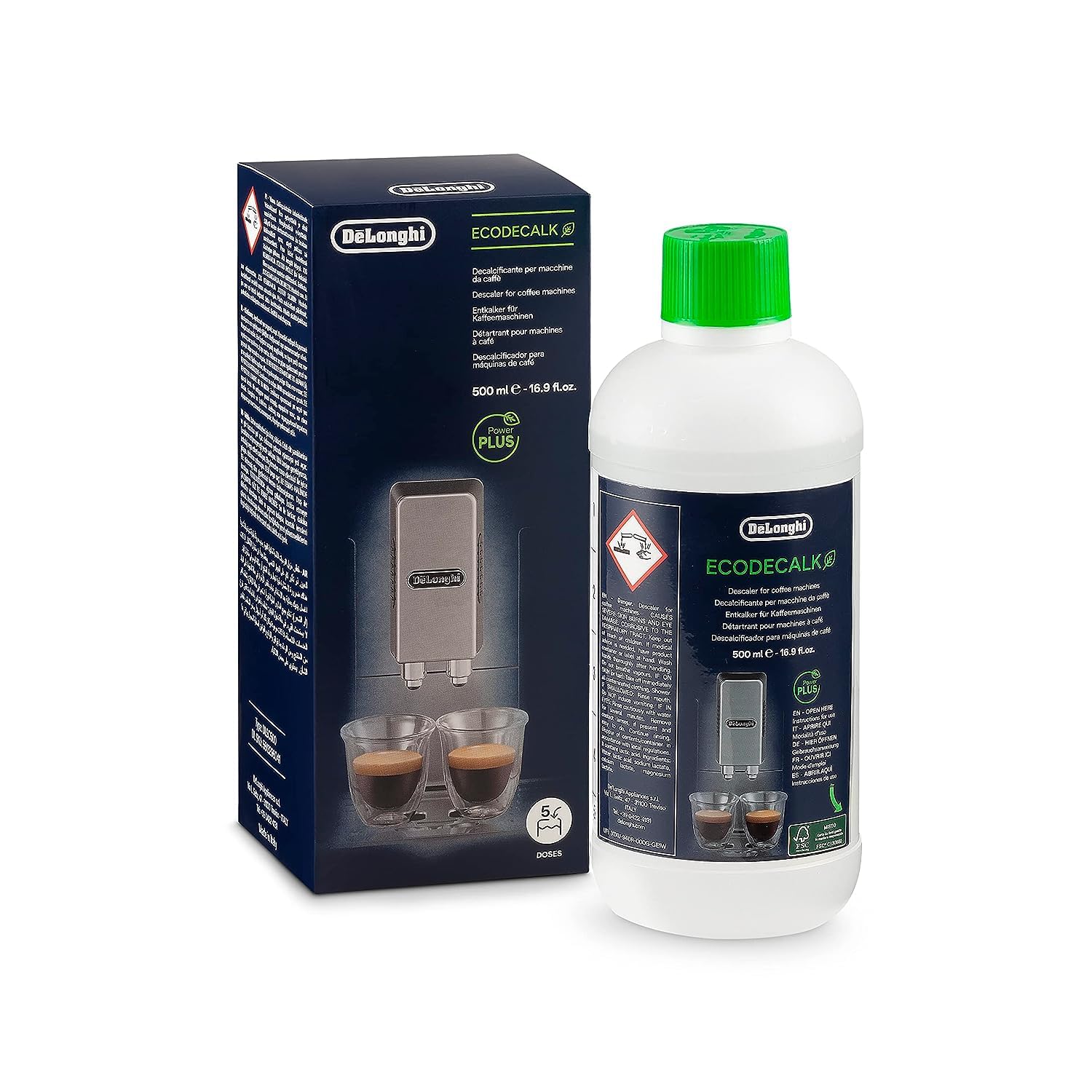 خرید از آمازون - DeLonghi Dlsc500 Ecodecalk Decalcificante Naturale per Tutte Le Macchine da Caffè, con Ingredienti da Materie Prime Naturali, Biodegradabile, Made in Italy, 500Ml Single Decalcificante