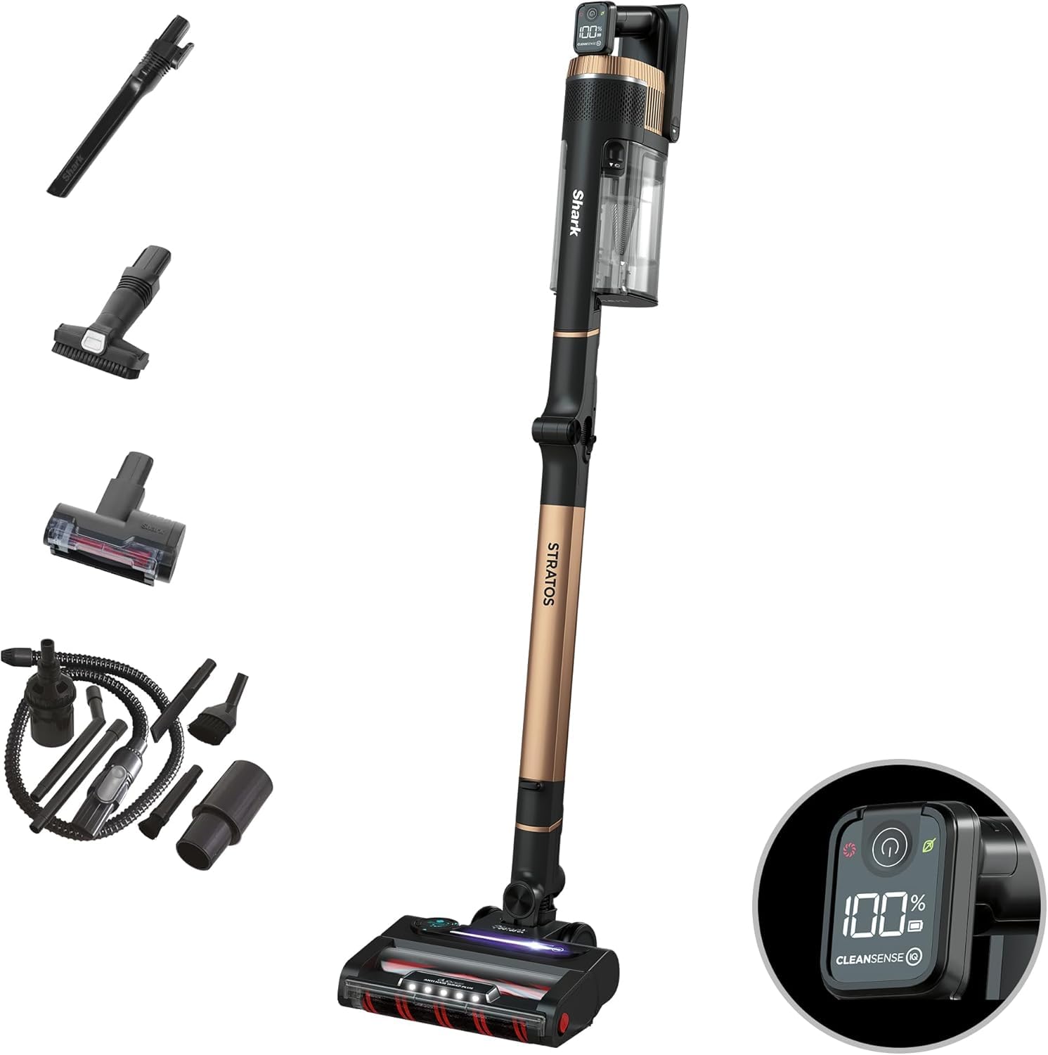 جارو شارژی شارک آمریکا Shark Stratos، PowerFins Plus، 60 دقیقه زمان اجرا، جاروبرقی ضد غلاف و CleanSense IQ، با کیت ماشین، پت، شکاف و اتصال چند سطحی، مسی IZ400UKEUTBK.