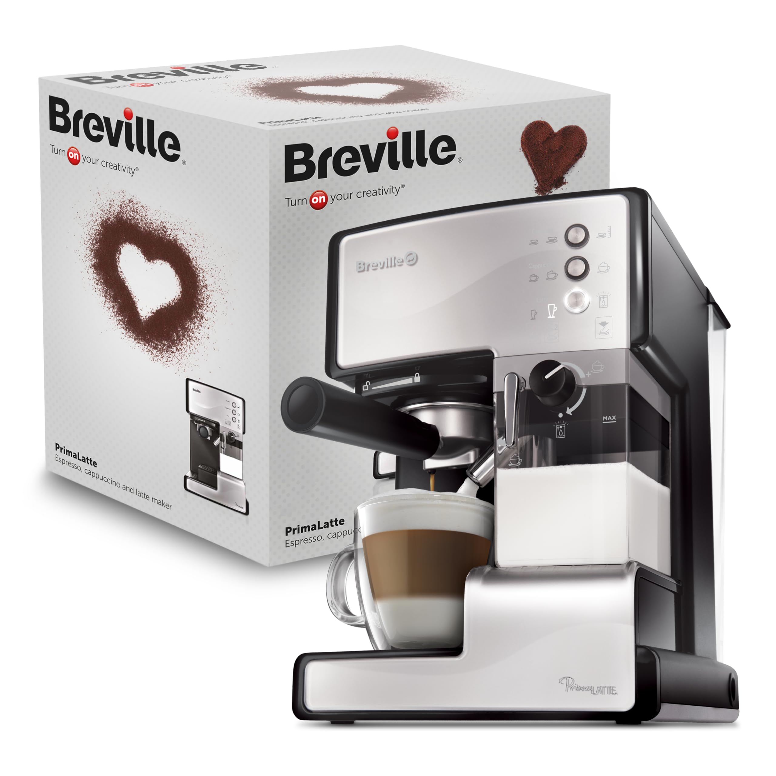 خرید از آمازون - قهوه ساز و اسپرسوساز Breville PrimaLatte | پمپ ایتالیایی 15 بار | مناسب برای پودر قهوه یا پد | دستگاه کف ساز اتوماتیک شیر | متالیک/سفید | VCF045X