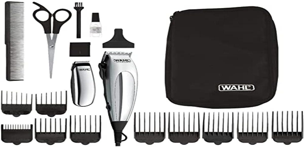 ماشین اصلاح وال آمریکا موبر مردانه WAHL Home Pro Deluxe Combo، با کابل، دارای اهرم برای سطوح (1 تا 3 میلی متر)، تیغه با کیفیت خود تیز شونده. با لوازم جانبی 8 شانه راهنما، قیچی و شانه. مجرد