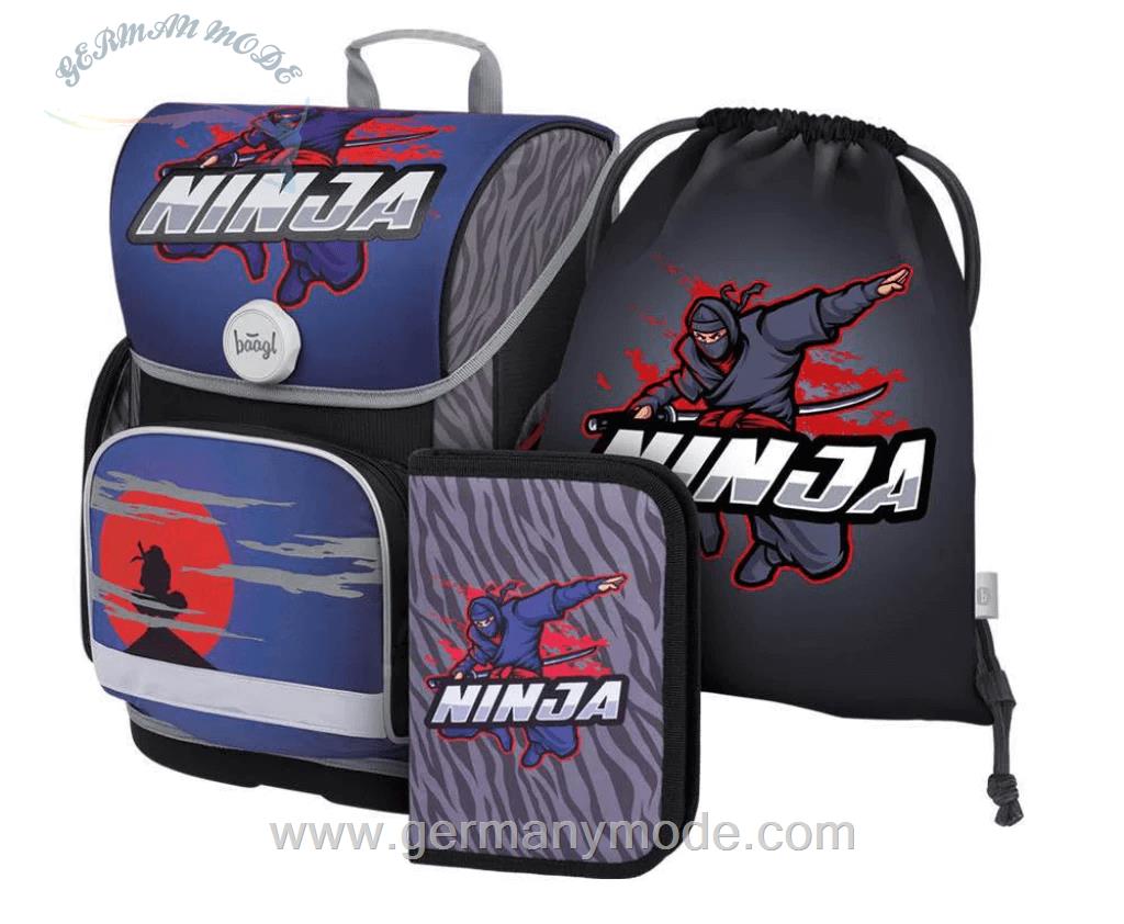 ست 3 تایی کوله پشتی مدرسه کوله ورزشی جامدادی پسرانه بگل Baagl Ergo Ninja Schulranzen Set 3tlg Schulranzen Federmäppchen Turnbeutel