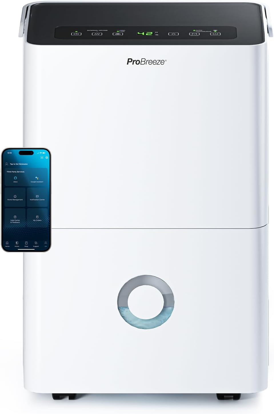 رطوبت‌ گیر پرو بریز Pro Breeze Dehumidifier 30L لیتر 30در 24 ساعت، عملکرد رطوبت‌گیری با وای‌فای و اپلیکیشن حسگر رطوبت، مخزن آب 4 لیتری مقاوم در برابر رطوبت کپک