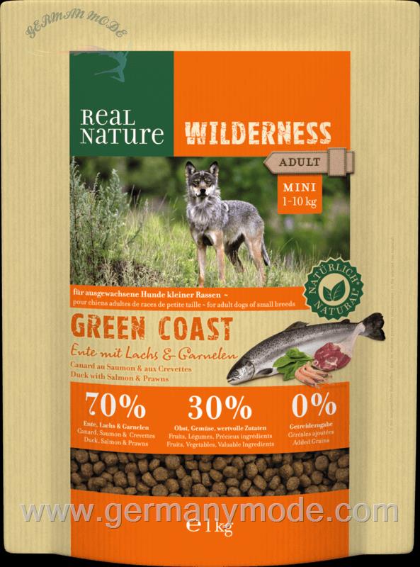 غذا خشک سگ بزرگسال رئال نیچا آلمان REAL NATURE WILDERNESS Mini Adult Green Coast Ente mit Lachs - Shrimps 1kg