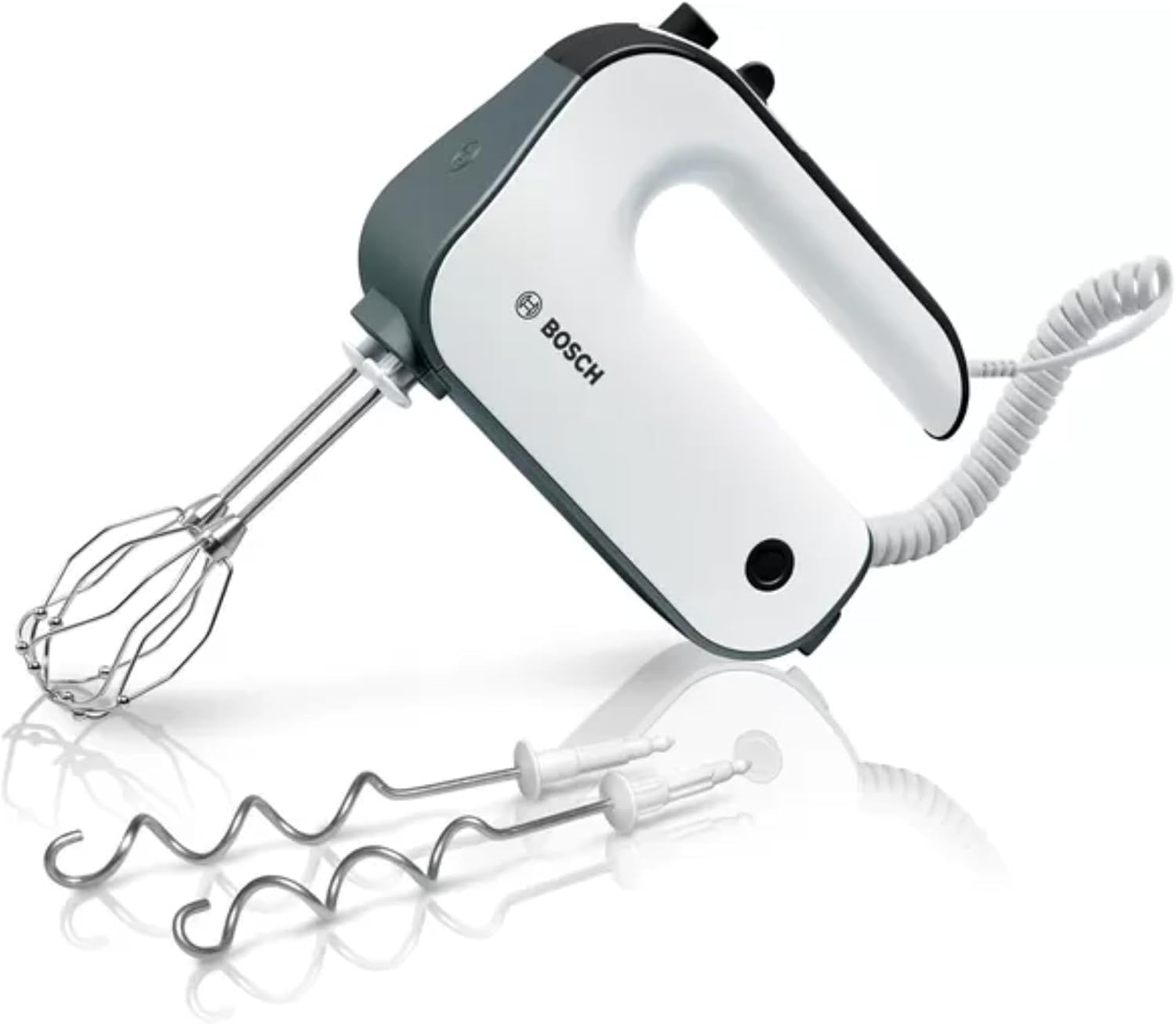 همزن برقی دستی بوش آلمان Bosch Styline MFQ49300، سرعت 5، 2 عدد همزن استیل ضد زنگ و قلاب خمیر، کابل مارپیچ، 850 وات