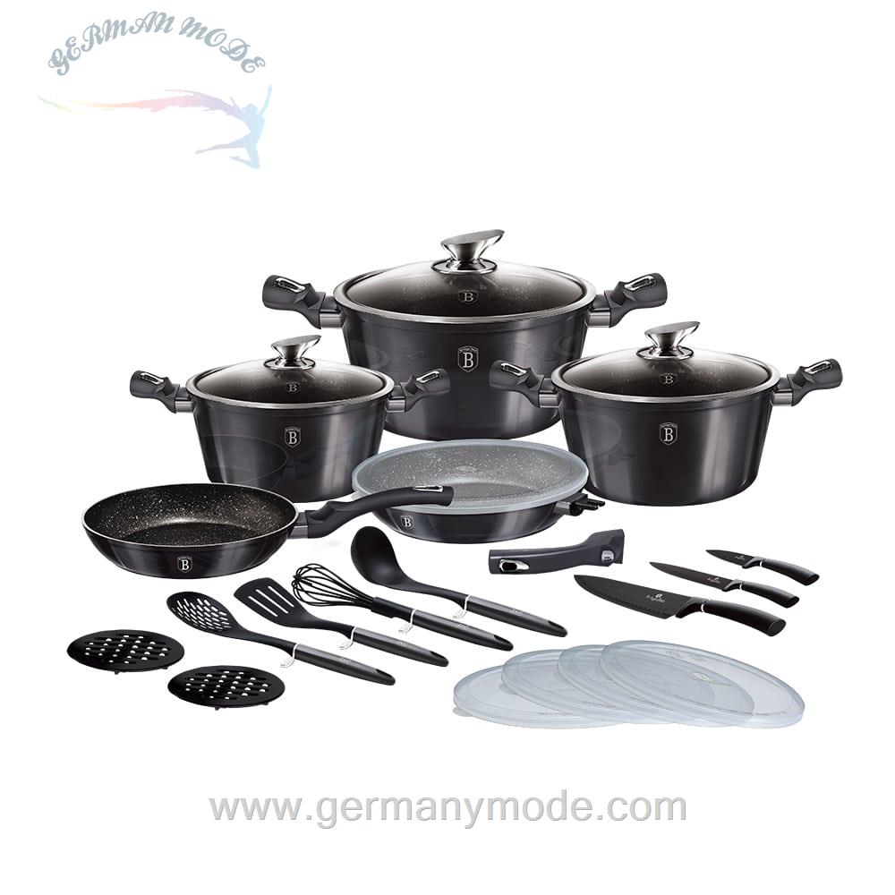سرویس قابلمه ماهیتابه کفگیر ملاقه چاقو 22 پارچه برلینگر هاوس مجارستان BerlingerHaus 22-PIECE COOKWARE SET BH-7181 CARBON COLLECTION