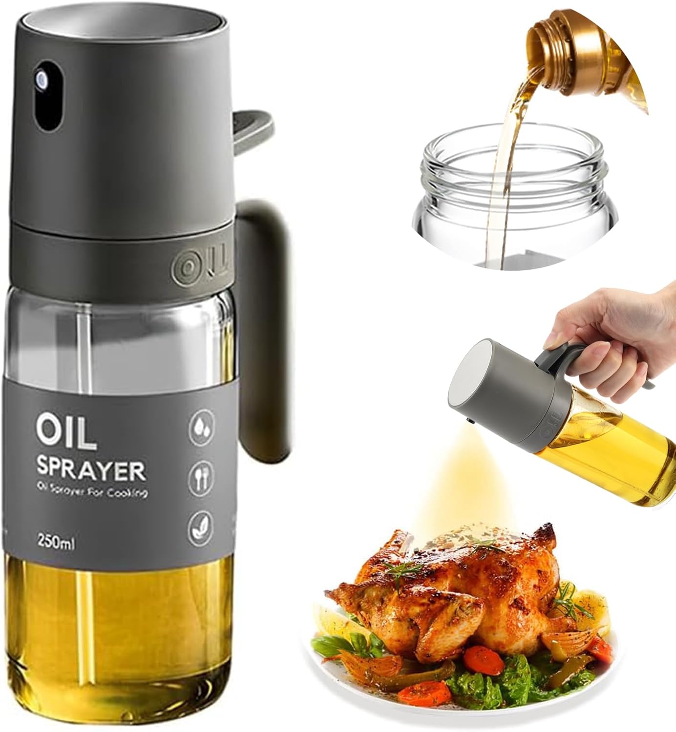 روغن پاش برای روغن پخت و پز، شیشه بطری اسپری روغن 250 میلی لیتر، اسپری روغن زیتون، اسپری روغن برای پخت و پز، اسپری بطری روغن آشپزخانه برای سرخ کن هوا