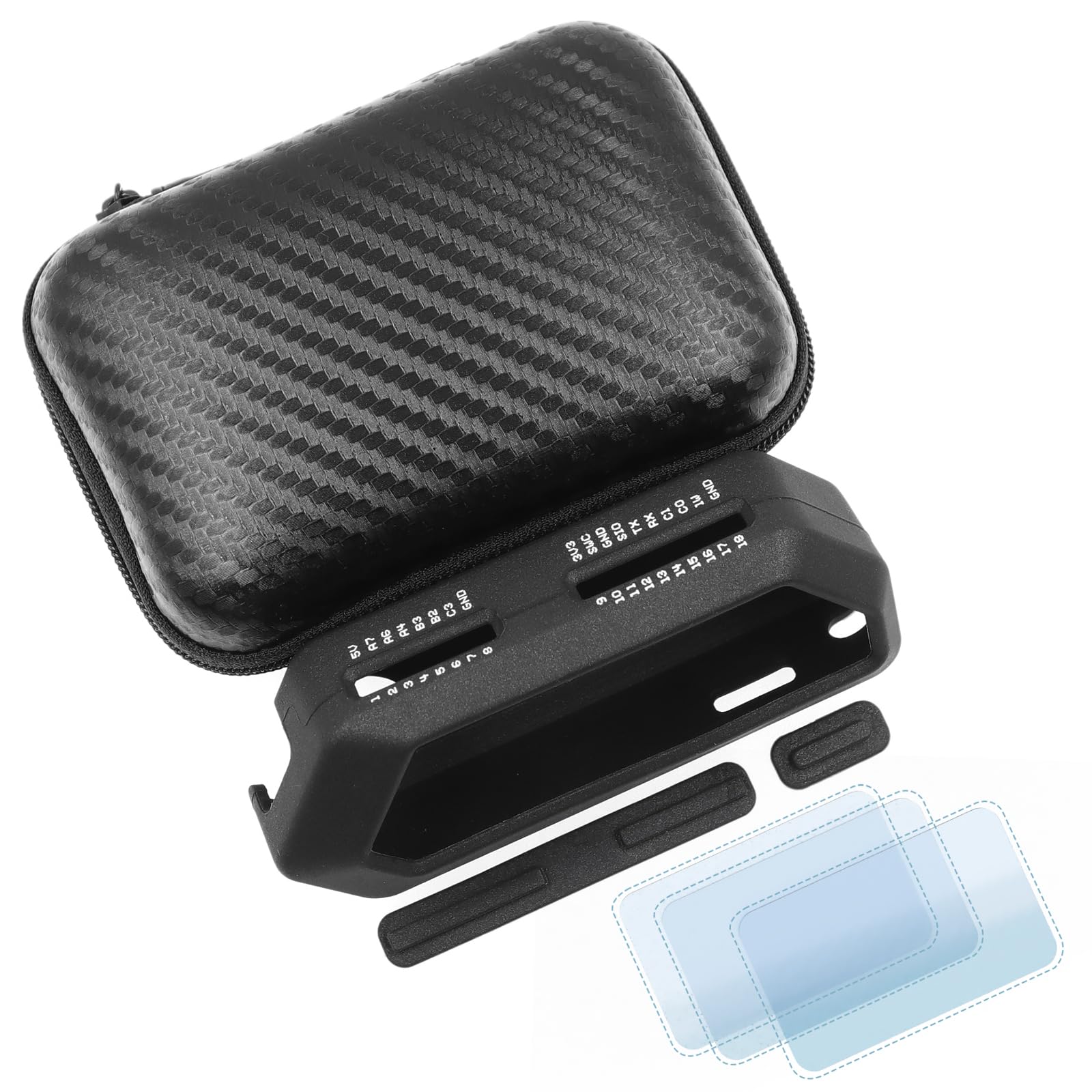 خرید از آمازون - HCJYC 5 in 1 Protective Protection Case سیلیکونی نرم و کیف حمل EVA و 3 بسته محافظ صفحه نمایش و دوشاخه کارت SD و گرد و غبار GPIO برای Flipper Zero - مجموعه مشکی (مشکی)
