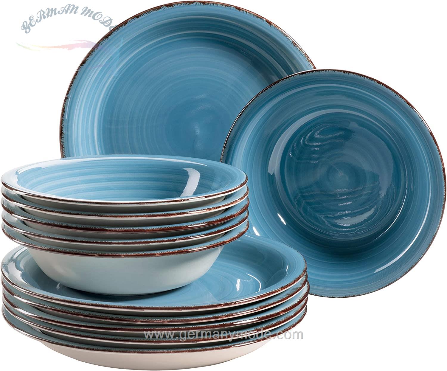 سرویس غذاخوری سرامیک 12 پارچه 6 نفره ماسر اتریش Mäser Tafelservice Lumaca (12-tlg.) Blue
