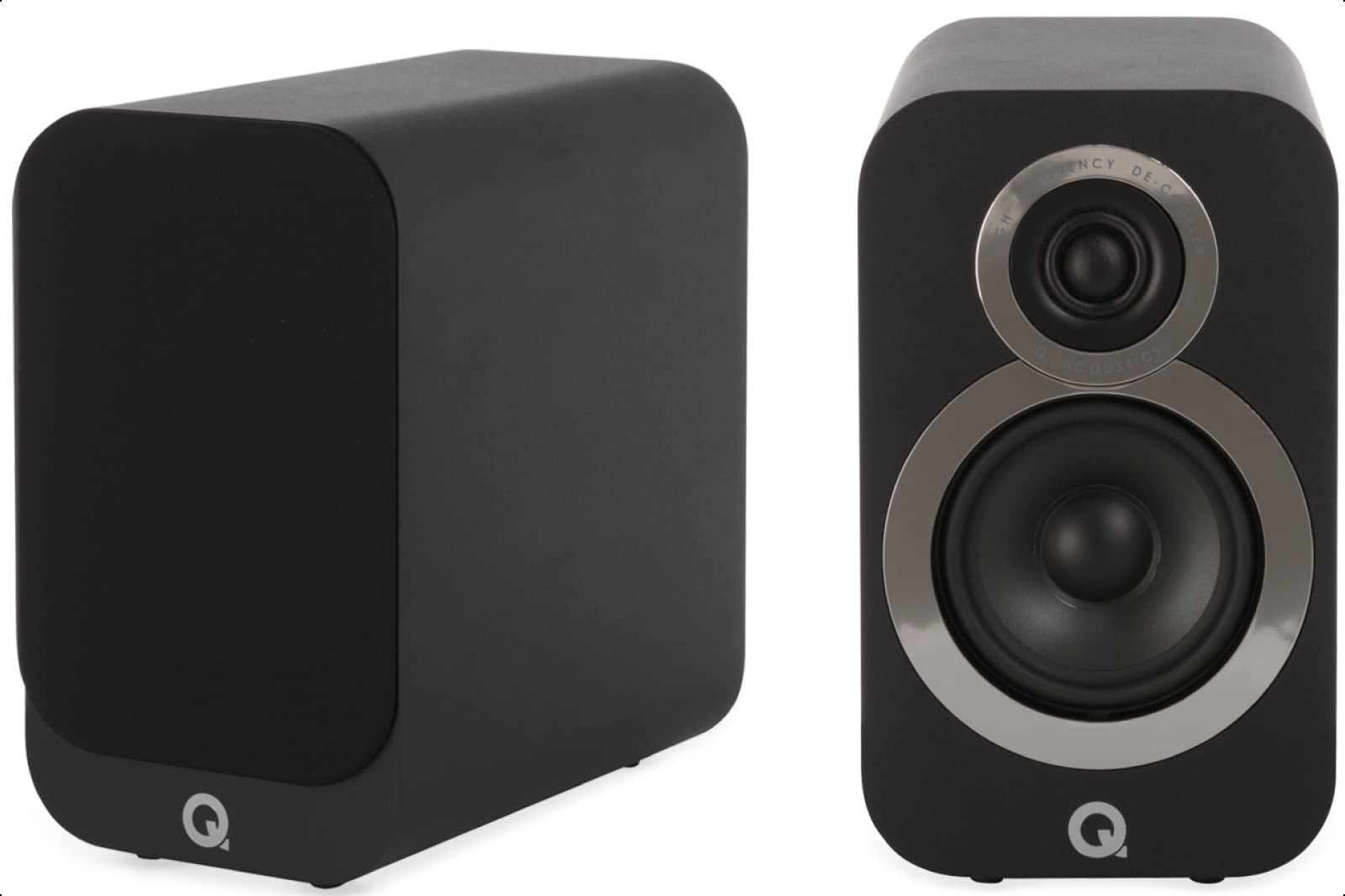 خرید از آمازون - بلندگوهای قفسه کتاب جمع و جور Q ACOUSTICS 3010i جفت کربن مشکی - دارای نوع محفظه رفلکس دو طرفه، درایور باس 100 میلی‌متری (4 اینچ) و توییتر 22 میلی‌متری (0.9 اینچ) - استریو Hifi/Passive