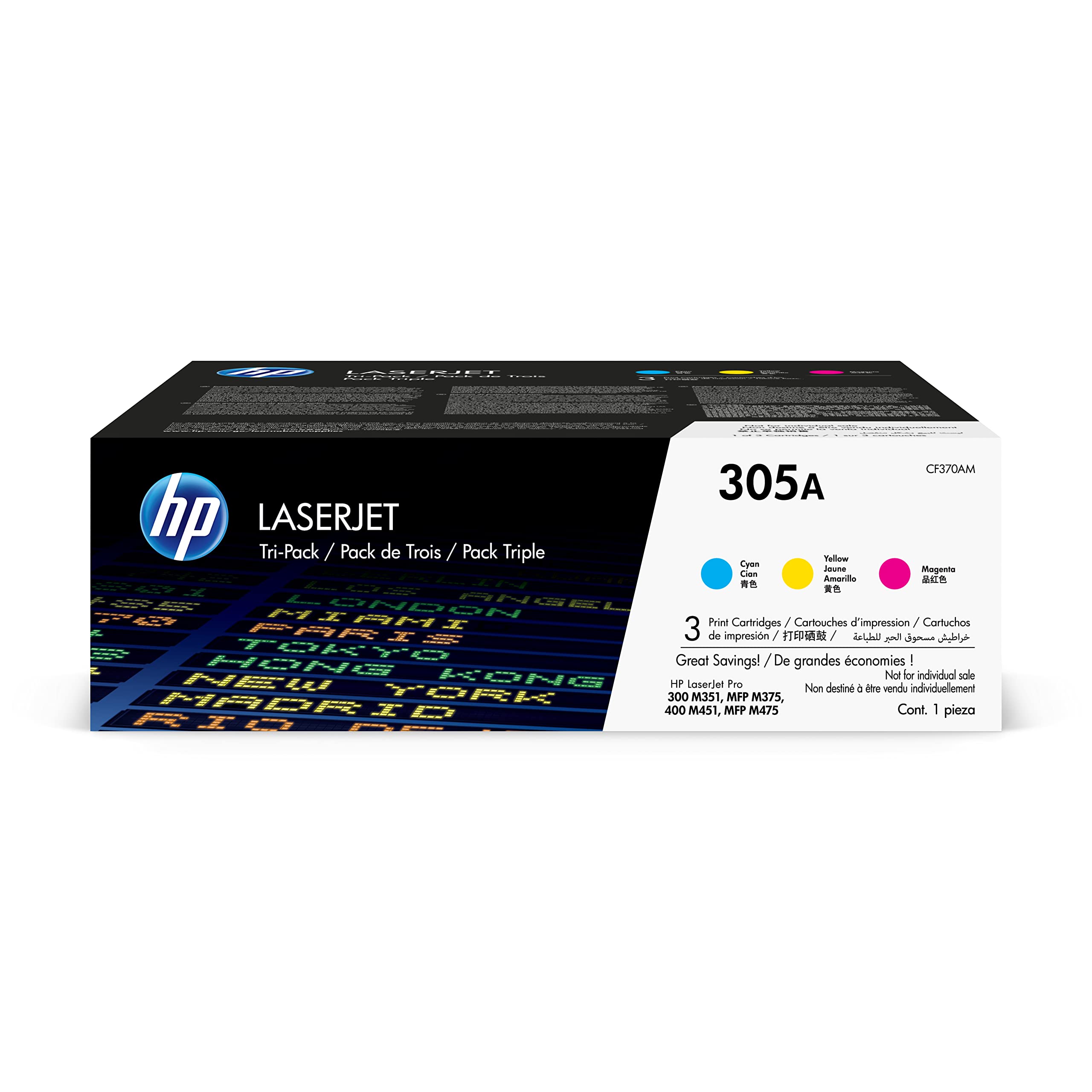 خرید از آمازون - تونر اصلی HP 305A (CF370AM) مولتی‌پک 1xBlau، بسته 3er، فیروزه‌ای/سرخابی/گلب