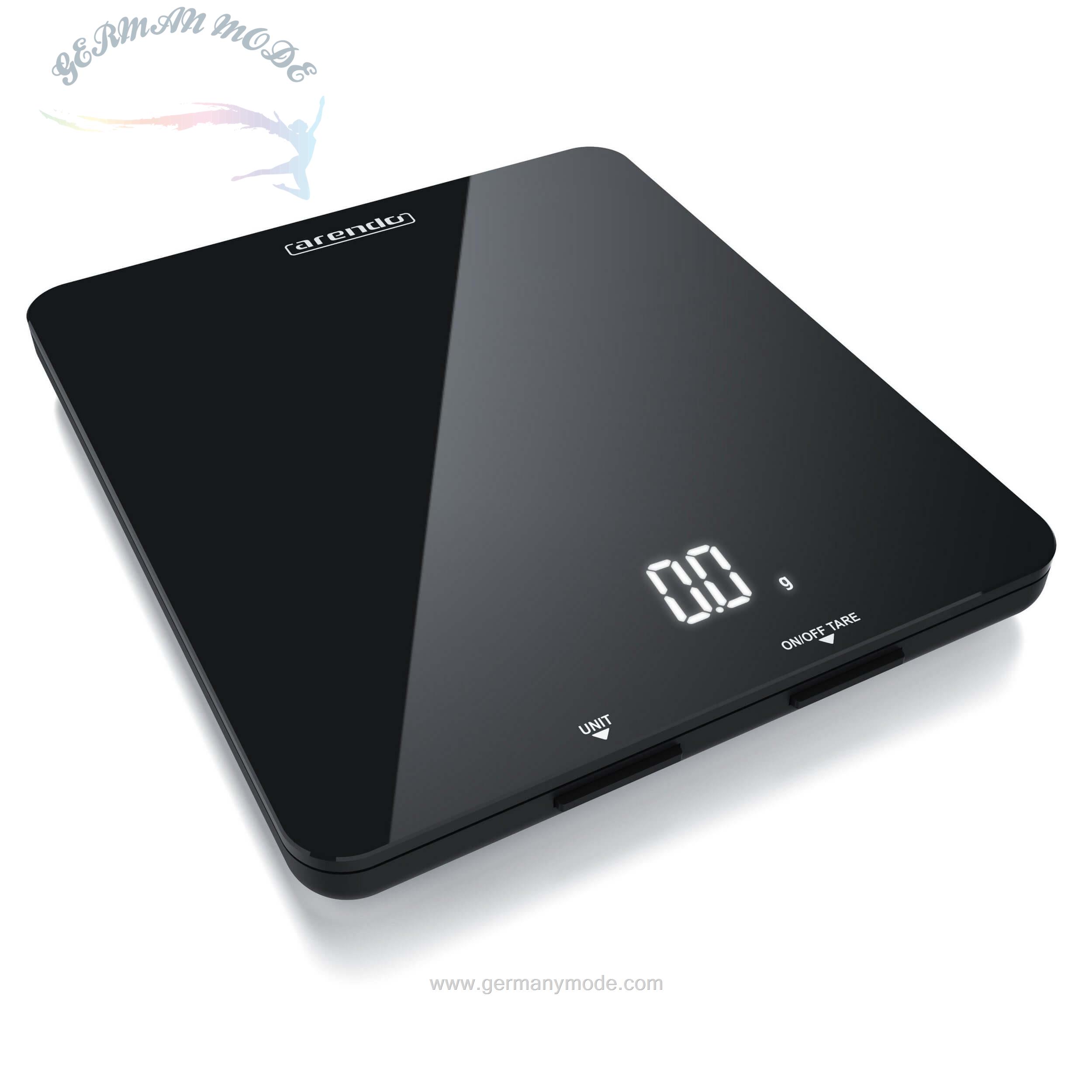 ترازو دیجیتال آشپزخانه آرندو آلمان Arendo Küchenwaage- Küchenwaage mit schwarzer Hochglanz Glasoberfläche 19 - 16-5cm - LED Display