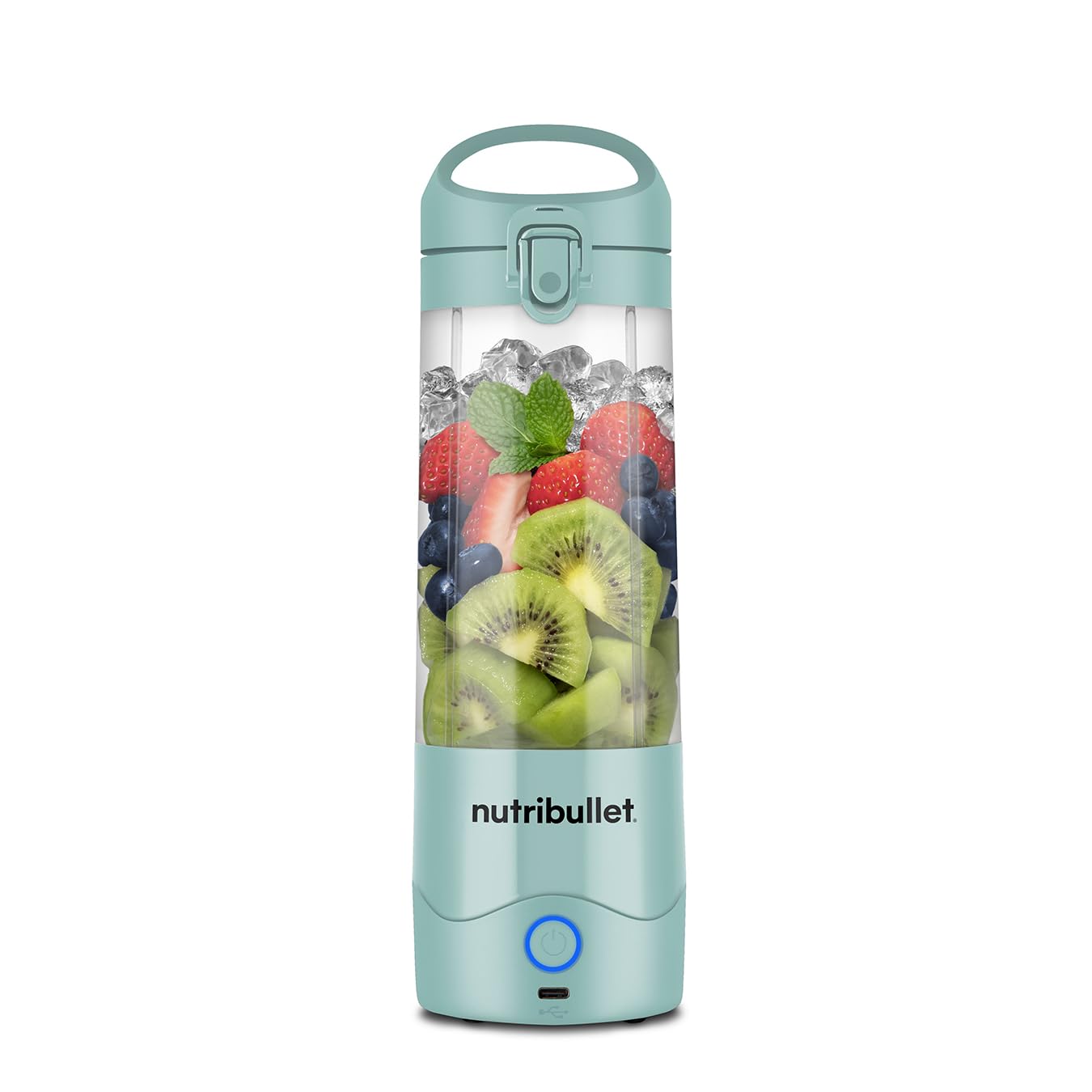مخلوط کن قابل حمل نوتری‌ بولت آمریکا Nutribullet به رنگ آبی روشن - تیغه استخراج کننده قدرتمند، لیوان ۴۷۵ میلی لیتری، درب To-Go، کابل شارژ USB-C و دفترچه راهنما - بیش از ۱۵ چرخه مخلوط کردن را ارائه می‌دهد - شیک‌های سالم در حال حرکت