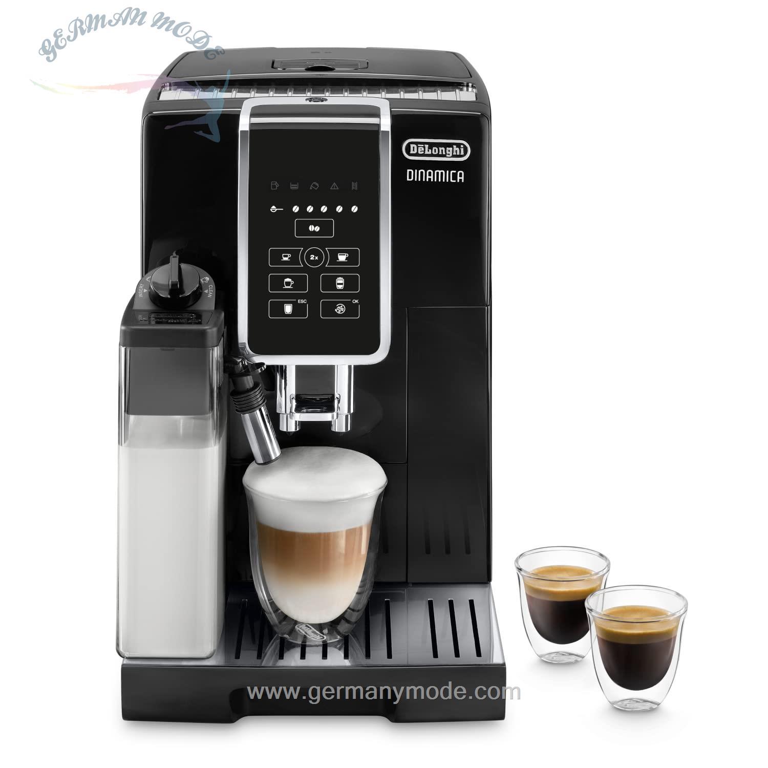 اسپرسو ساز قهوه ساز تمام اتوماتیک دلونگی ایتالیا DeLonghi Dinamica ECAM 350.50.B با سیستم شیر LatteCrema، کاپوچینو، اسپرسو و قهوه با لمس یک دکمه، نمایشگر دیجیتال، عملکرد 2 فنجان، مخزن بزرگ آب 1.8 لیتری، قهوه ساز تمام اتوماتیک مشکی با تکی دکمه های انتخاب مستقیم