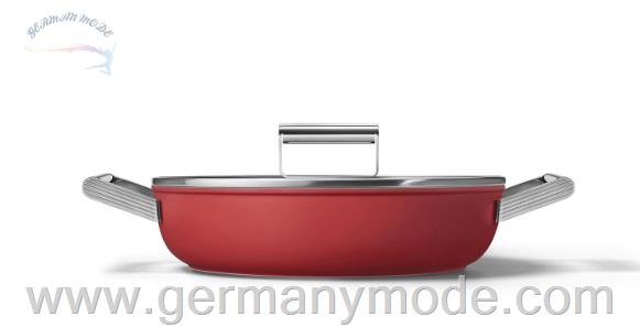 ماهیتابه 28 سانت اسمگ ایتالیا Smeg CKFD2811 Schmorpfanne 28 cm inkl. Glasdeckel im 50er Jahre Design CKFD2811RDM