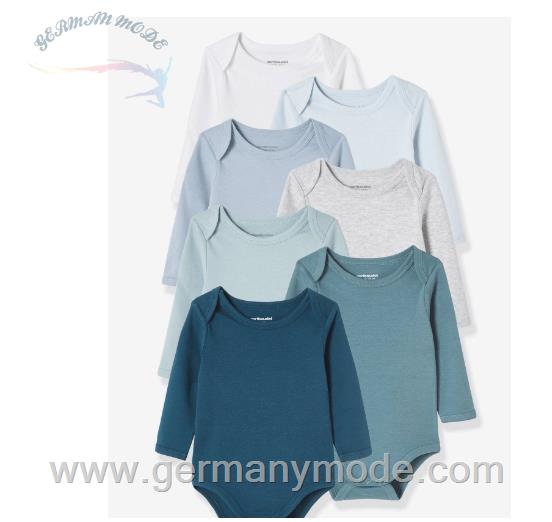 ست 7 تکه بادی آستین بلند نوزاد ورت فرانسه Vertbaudet 7er-Pack langärmelige Baby Bodys - pack graugrün