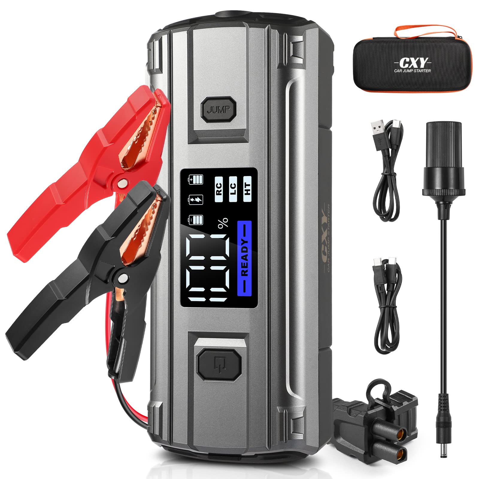 خرید از آمازون - پاور بانک Cxy T13 1500A Jump Starter، PD 60W Quick Charge 12V Power Bank Jump Starter برای موتور 7.0 لیتری بنزینی و 4.5 لیتری دیزلی، پاوربانک قابل حمل پرش خودرو با پرش استارت با نمایشگر LED