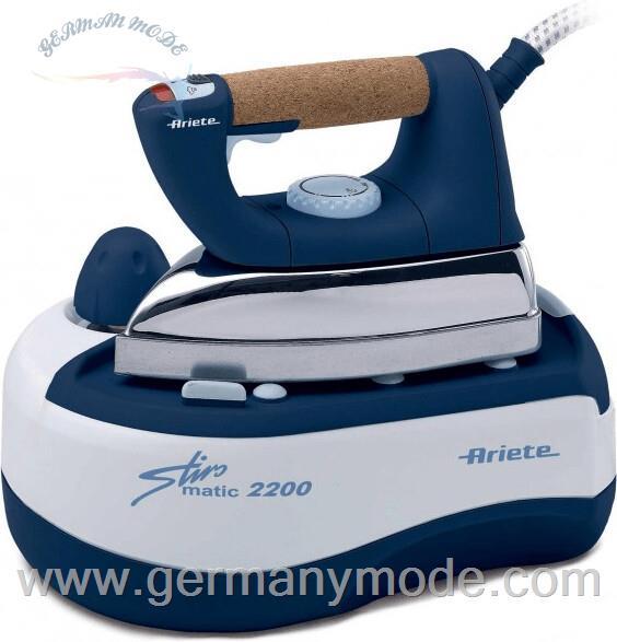 اتو بخار مخزن دار آریته ایتالیا Ariete 6257 Stiromatic 2200 - اتو با دیگ استیل ضد زنگ - صفحه آلومینیومی - دسته چوب پنبه - بخار مداوم تا 80 گرم در دقیقه