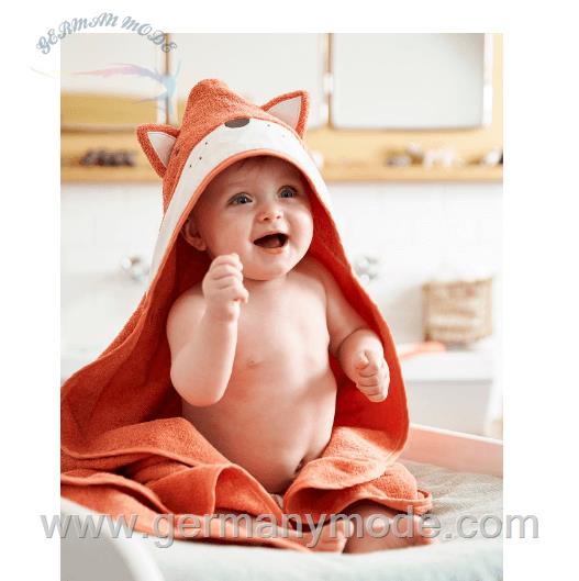 ست 2 تکه حوله و لیف ورت فرانسه Vertbaudet Baby-Set Badetuch und Waschhandschuh Fuchs Oeko Tex - orange/fuchs