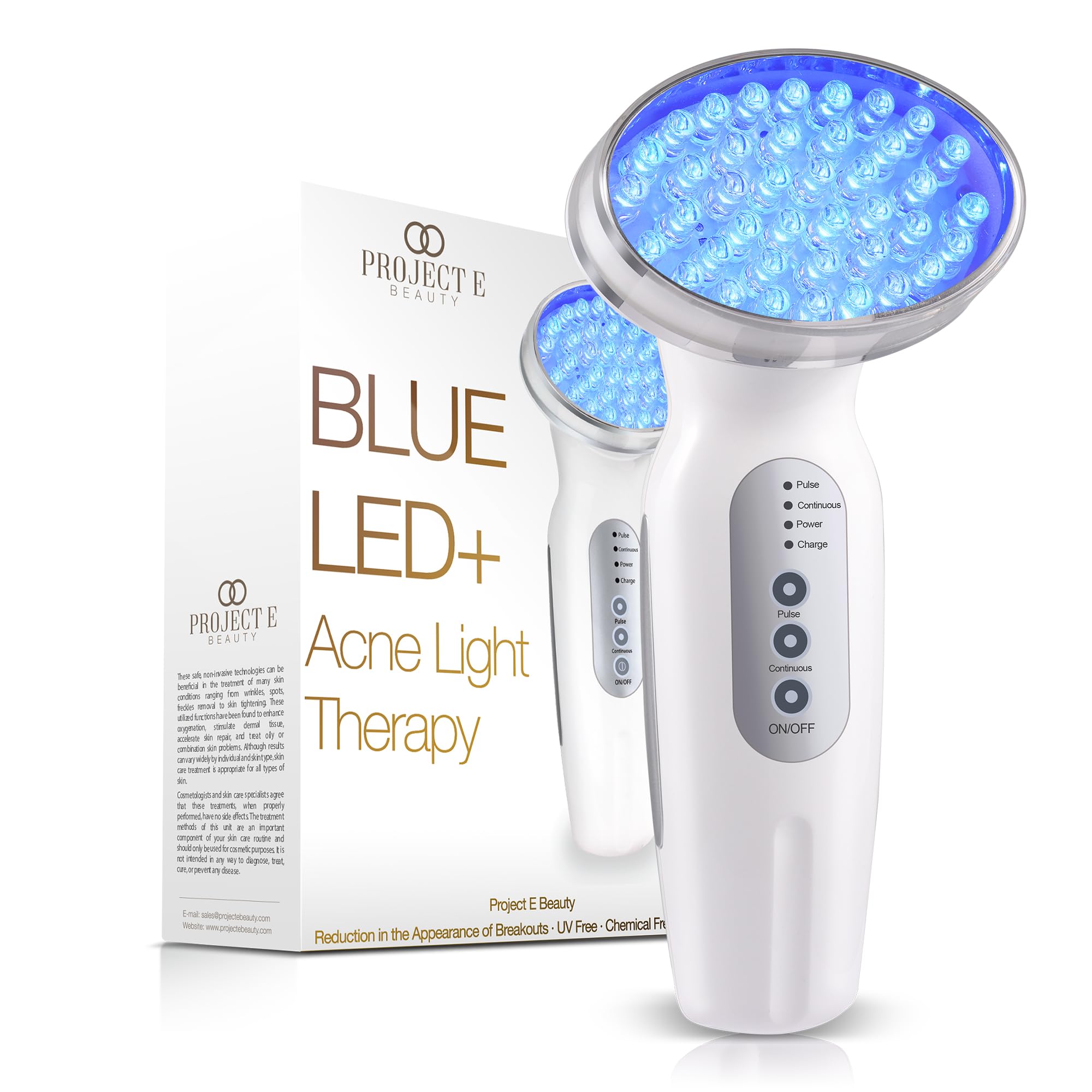 خرید از آمازون - Project E Beauty Blue LED + Light Therapy آکنه | دستگاه 415 نانومتری آبی فوتون بیوتی تراپی ضد آکنه اسکار صورت
