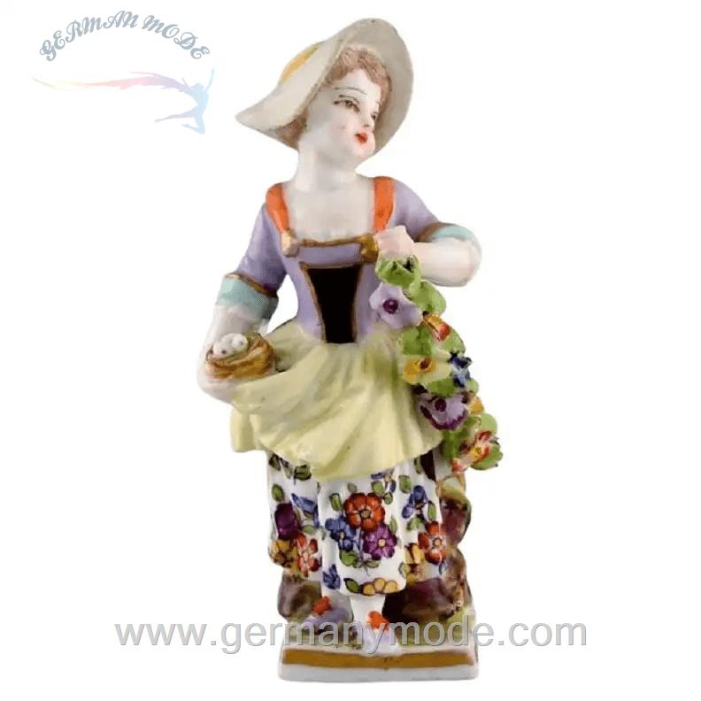 مجسمه نقاشی با دست دکوری چینی آنتیک قدیمی Augustus Rex Deutschland antike handbemalte Porzellanfigur Mädchen mit Blumen