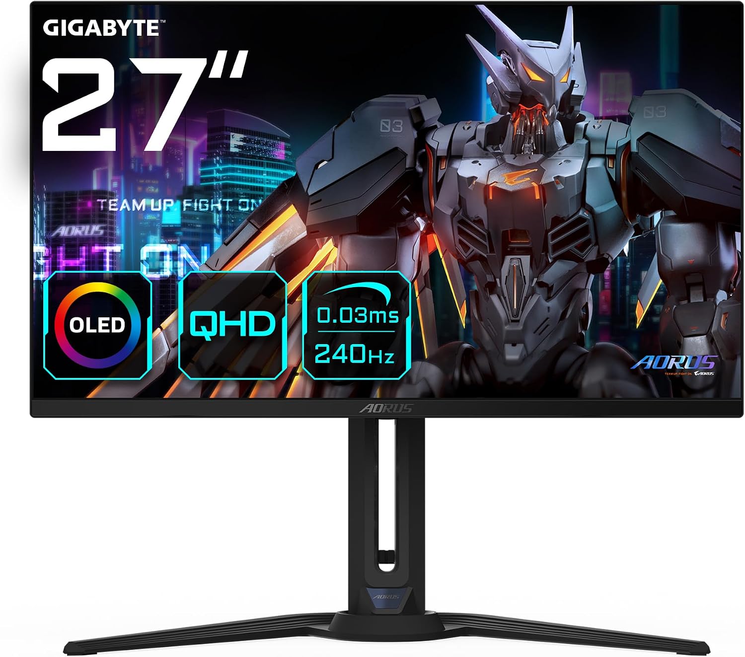 مانیتور گیمینگ 27 اینچی AORUS FO27Q2 گیگابایت - 2560 x 1440، 240 هرتز، 0.03 میلی‌ثانیه، KVM، 250 سی‌دی در متر مربع، FreeSync Premium Pro، DisplayHDR True Black 400، HDMI 2.1