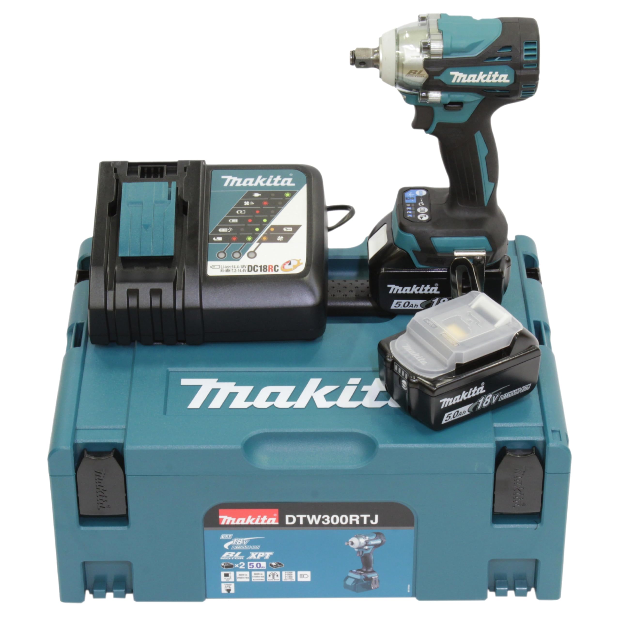 بکس شارژی ماکیتا ژاپن آچار ضربه ای شارژی Makita DTW300RTJ 18 V / 5.0 Ah، 2 باتری + شارژر در MAKPAC