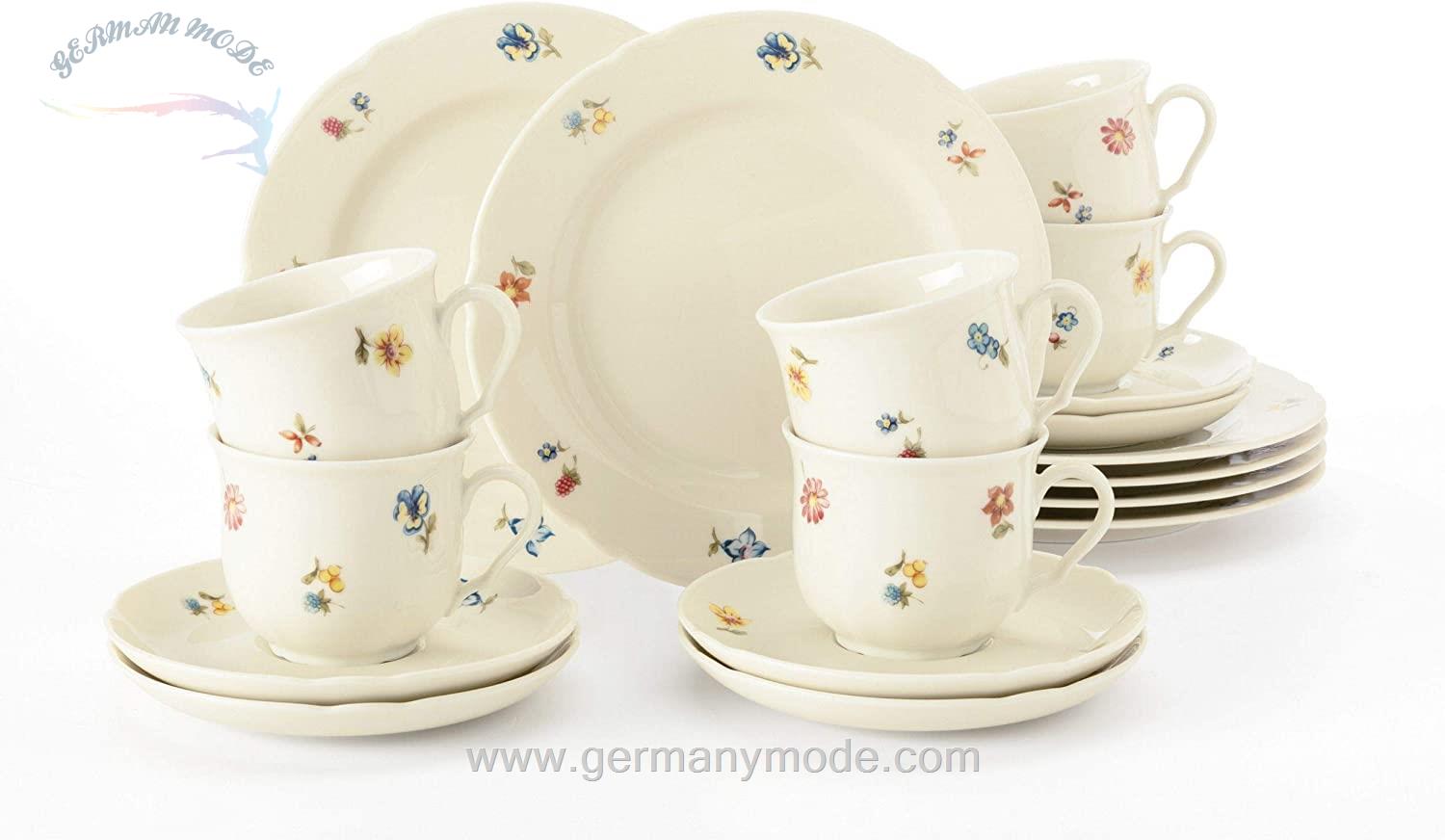 سرویس قهوه خوری چینی 18 پارچه 6 نفره سلتمن ویدن آلمان Seltmann Weiden Marie Luise Kaffeeservice 18 tlg. Blütenmeer