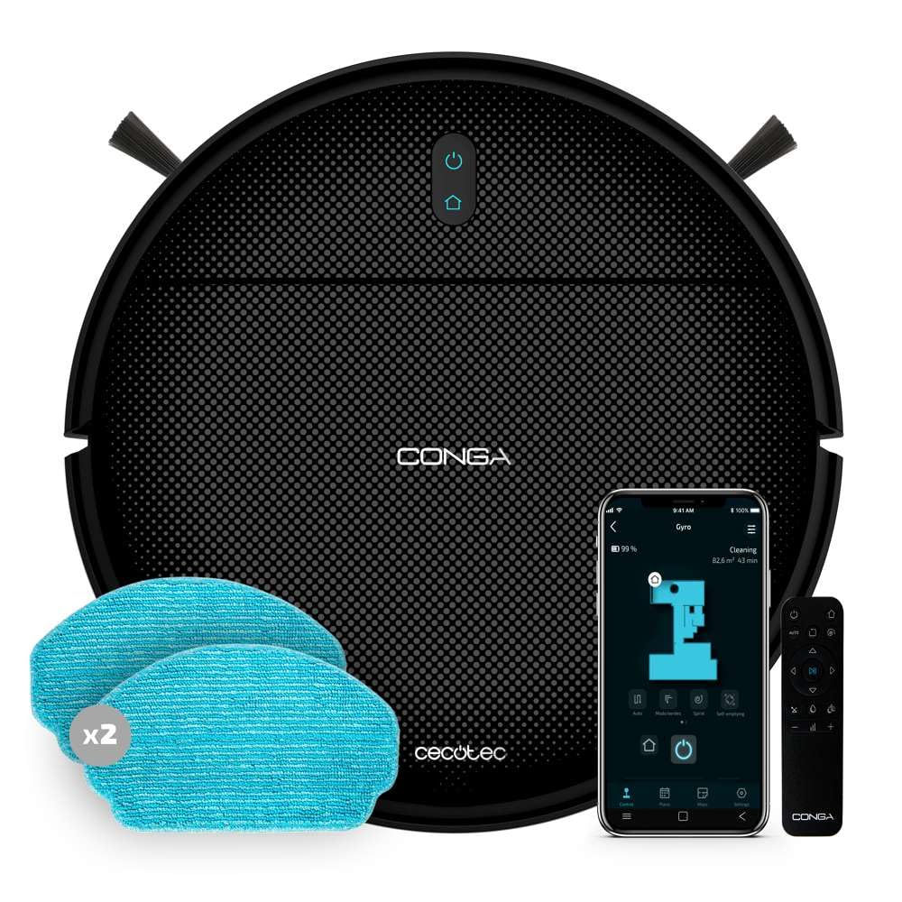 جارو رباتیک تی کش سکوتک اسپانیا Cecotec با ناوبری ژیروسکوپ Conga 999 Map X-Treme. موتور مکش ۲۰۰۰ پاسکال، ۲ برس جانبی، ۲ تی، ۱۲۰ دقیقه زمان کار