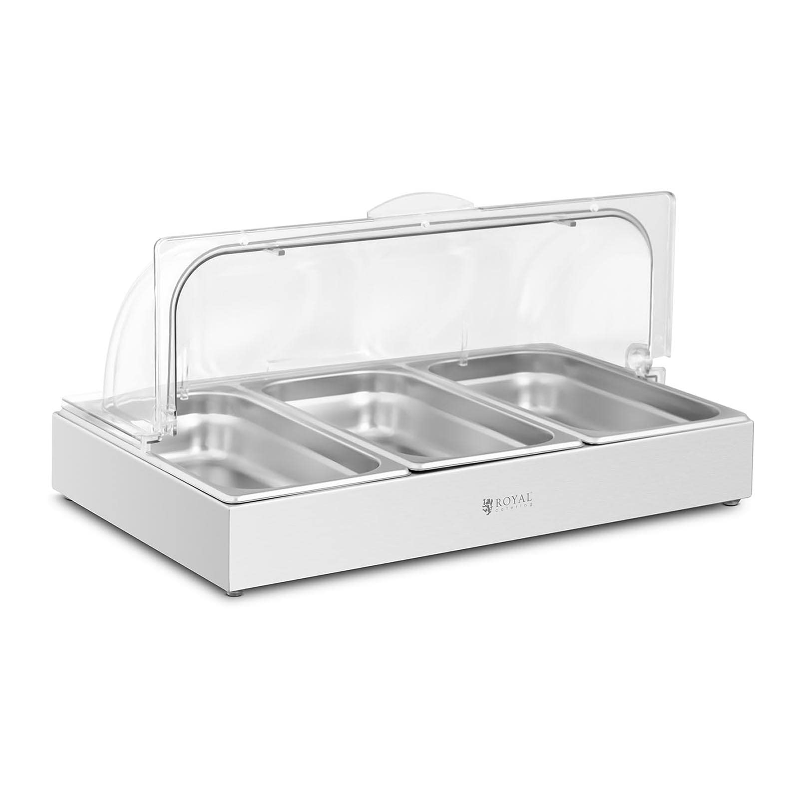 ظرف شفینگ دیش مستطیلی رویال کترینگ آلمان ویترین بوفه Royal Catering RCCD-RC-03، ۳ × ۲.۶ لیتر، ۵۳۵ × ۳۳۵ × ۲۵۰ میلی‌متر، دیس سرو با درب، دیس سرو مستطیلی