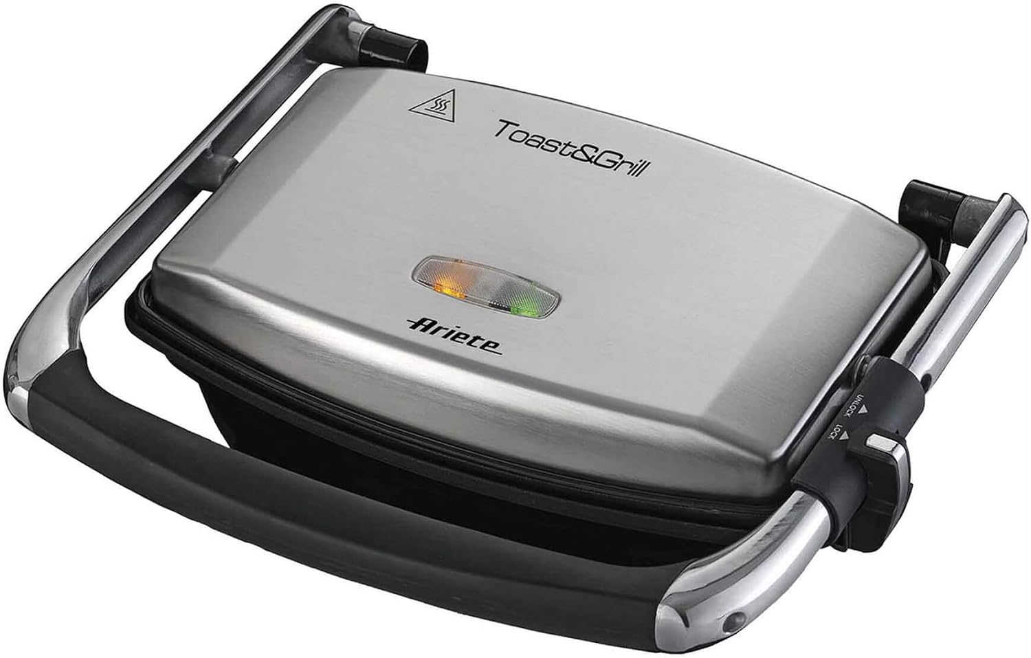 ساندویچ ساز گریل آریته ایتالیا Ariete 1911 Toast Grill Slim بشقاب برقی نچسب برای نان تست و ساندویچ - بشقاب آجدار - 1000 وات - نقره ای