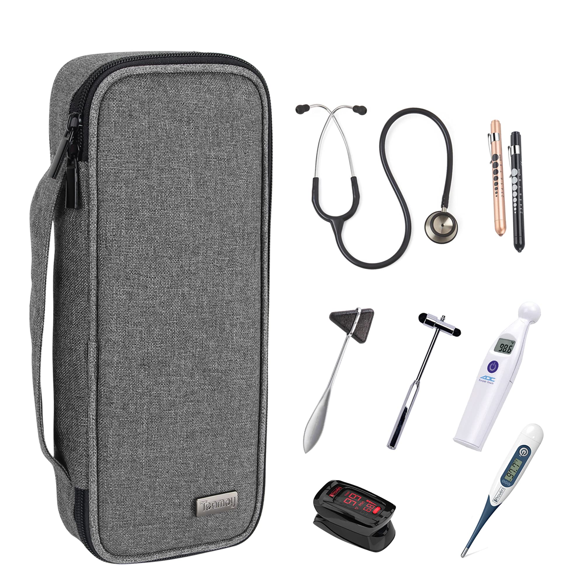 خرید از آمازون - کیف گوشی پزشکی Teamoy، کیف حمل گوشی پزشکی با گوشی پزشکی 3M Littmann، MDF، ADC و Omron، پوشش محافظ گوشی پزشکی و لوازم جانبی اضافی، خاکستری تک لایه خاکستری سازگار است.