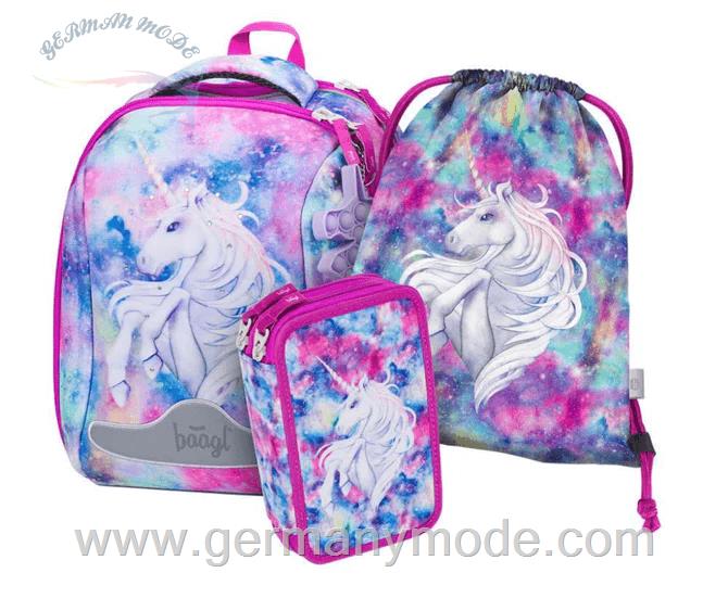 ست 3 تایی کوله پشتی مدرسه جامدادی دخترانه بگل Baagl Shelly Unicorn Schulranzen Set 3tlg Schulranzen Federmäppchen Turnbeutel
