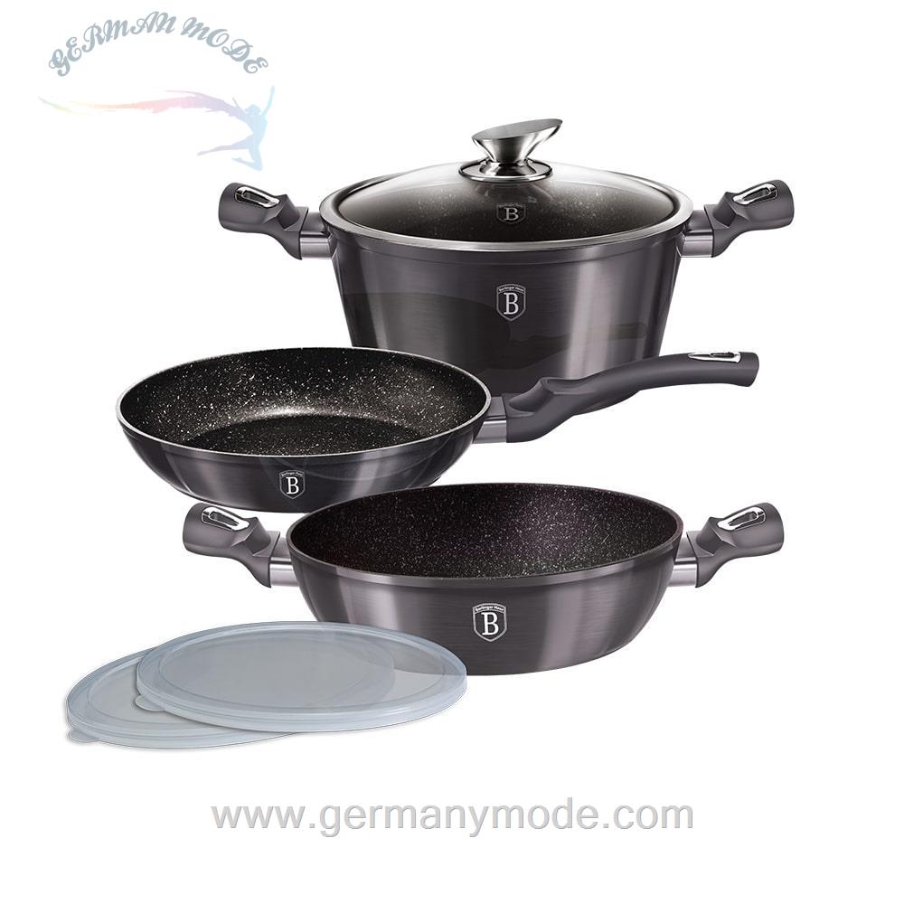 سرویس قابلمه ماهیتابه 6 پارچه برلینگر هاوس مجارستان BerlingerHaus 6-PIECE COOKWARE SET BH/6905 METALLIC CARBON PRO LINE