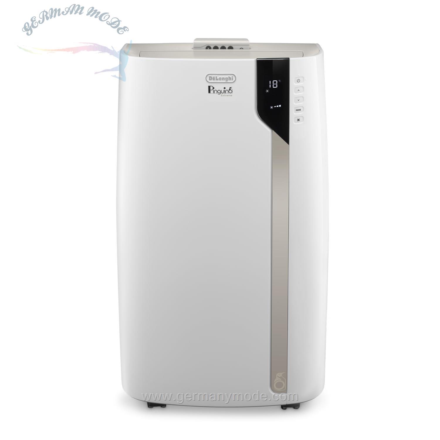 تصفیه هوا رطوبت گیر دلونگی ایتالیا DeLonghi Pinguino PAC EX93 بسیار آرام با شیلنگ اگزوز، فناوری Whisper - تهویه مطبوع سیار برای اتاق تا 85 متر مکعب، 60 دسی بل (A)، 3 سرعت فن، عملکرد رطوبت زدایی، سفید برای اتاق تا 85 متر³ - تایمر 24 ساعته